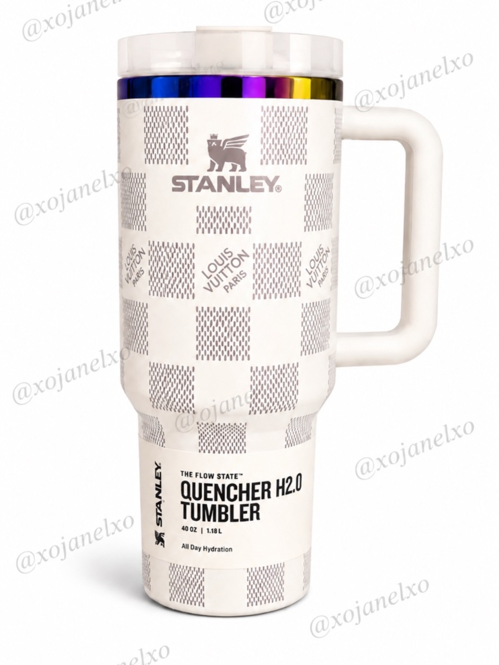 Stanley White Checkered Damier Print Quencher Tumbler New